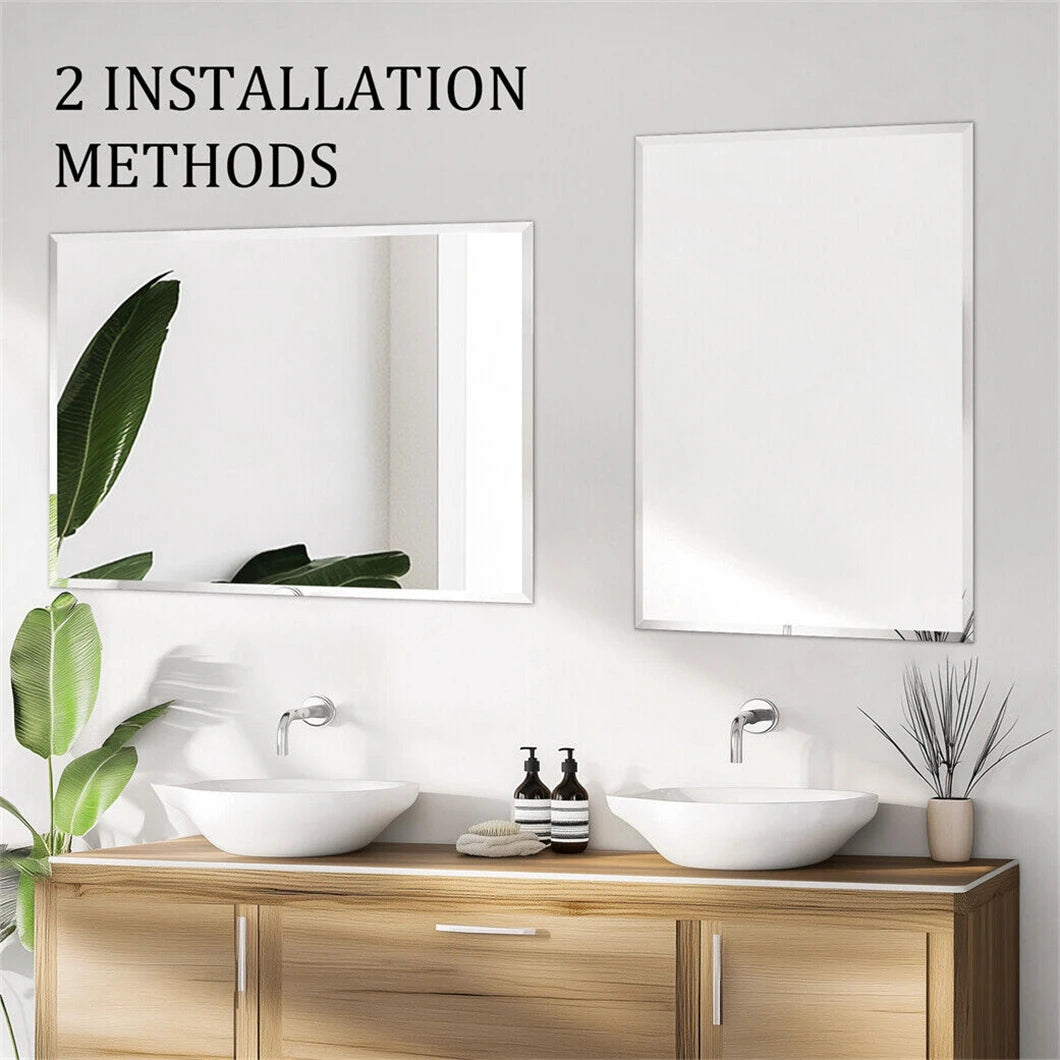 BORWARTE Rectangle Wall Mirror Frameless Vanity Decor Beveled Edge BathroomDisplays