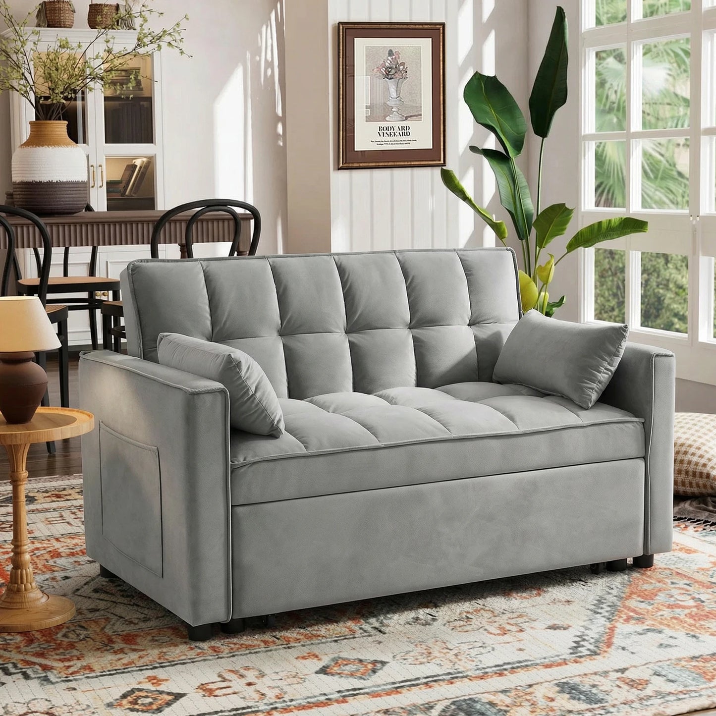 Velvet Convertible Sleeper Sofa Modern Tufted Back Design