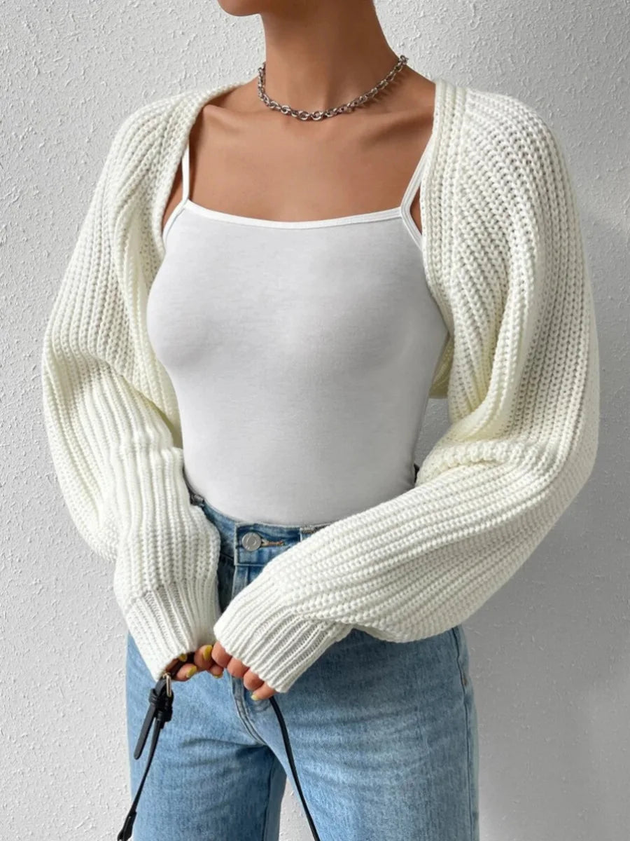 Hirigin Women's Open Front Cropped Cardigan Long Sleeve Ribbed Knit Bolero