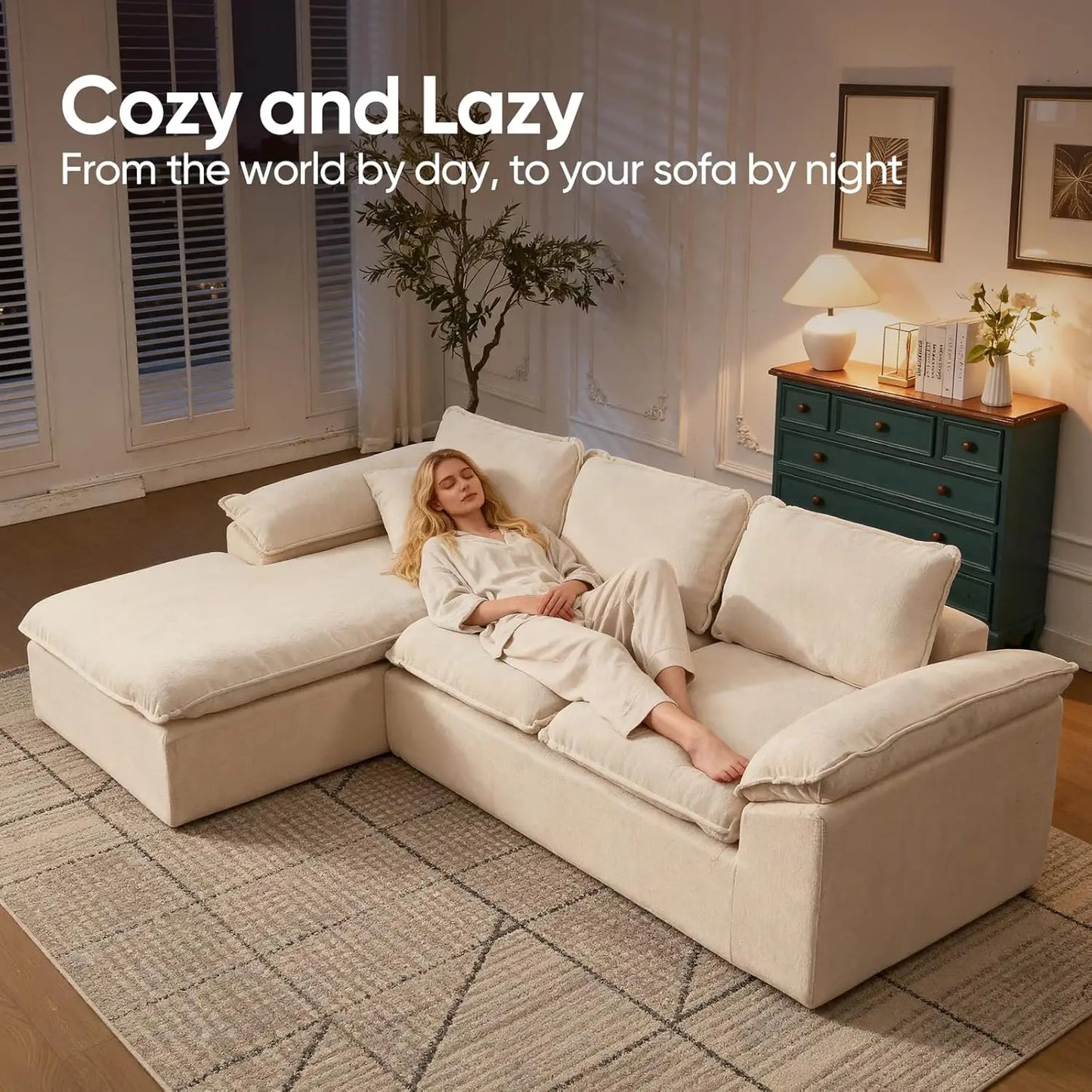 L Shape Modular Sectional Sofa With Oversized Chaise For Living Room