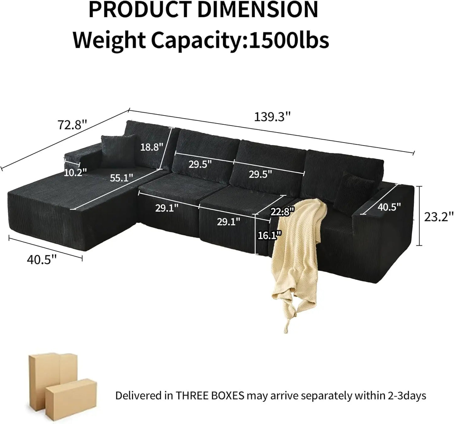 Cloud Sectional Sofa Corduroy L Shape Modular