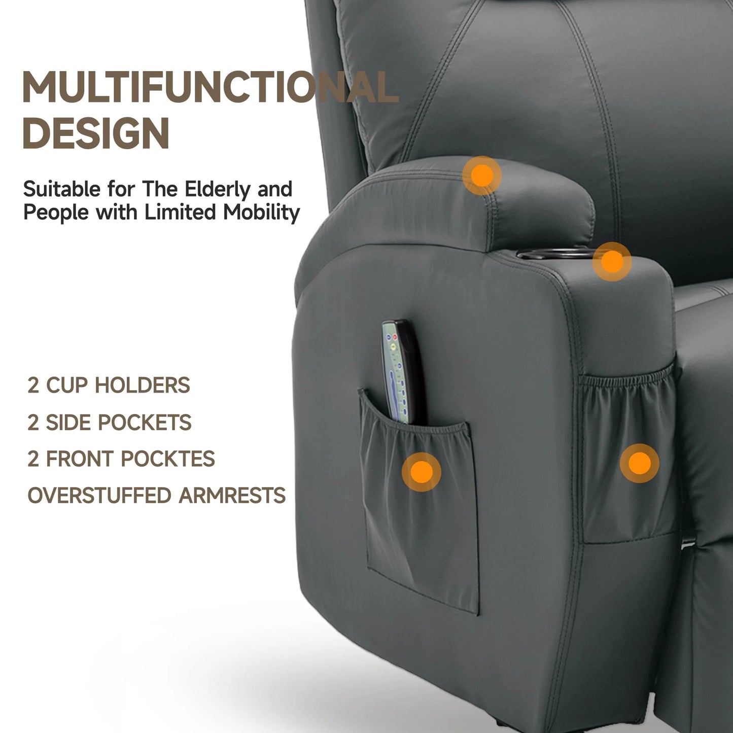 KORSER Massage Recliner Chair With Heat Remote And 360 Swivel