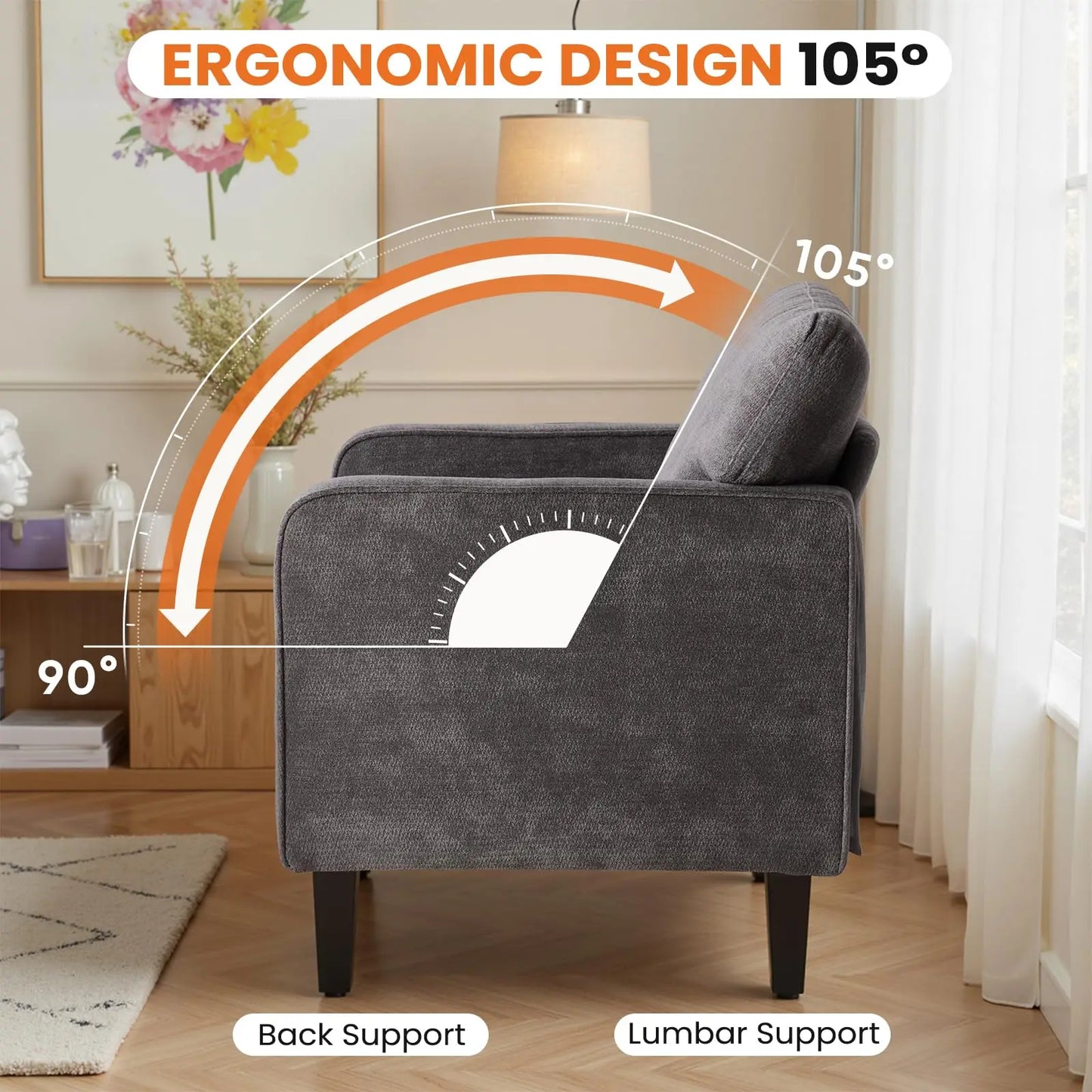 JHK Modern Accent Chair With Lumbar Support