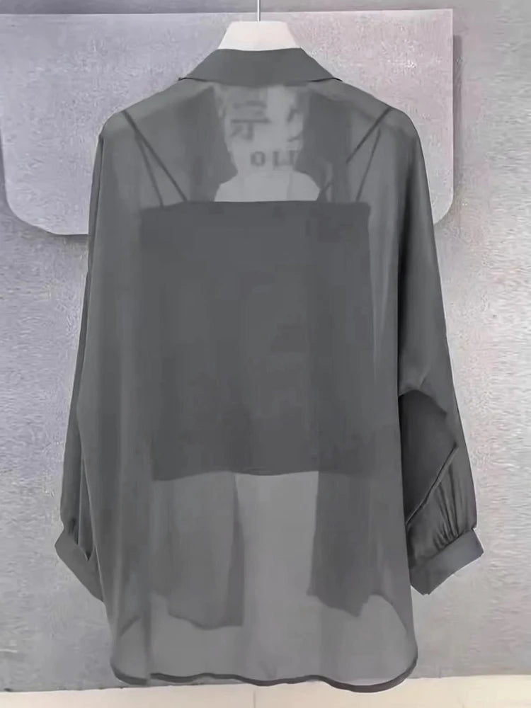 Women's Silk Chiffon Blouse Long Sleeve Button