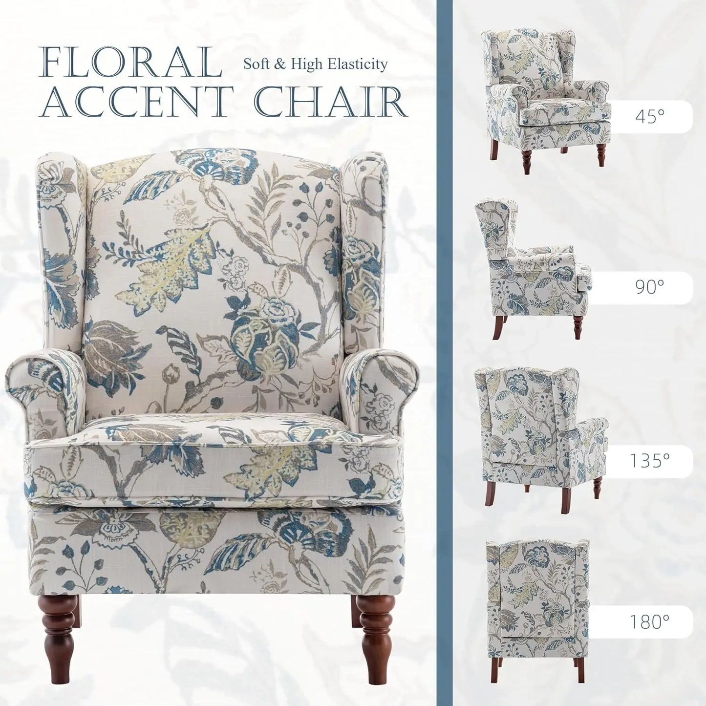 Floral Accent Chair High Back Upholstered Armchair