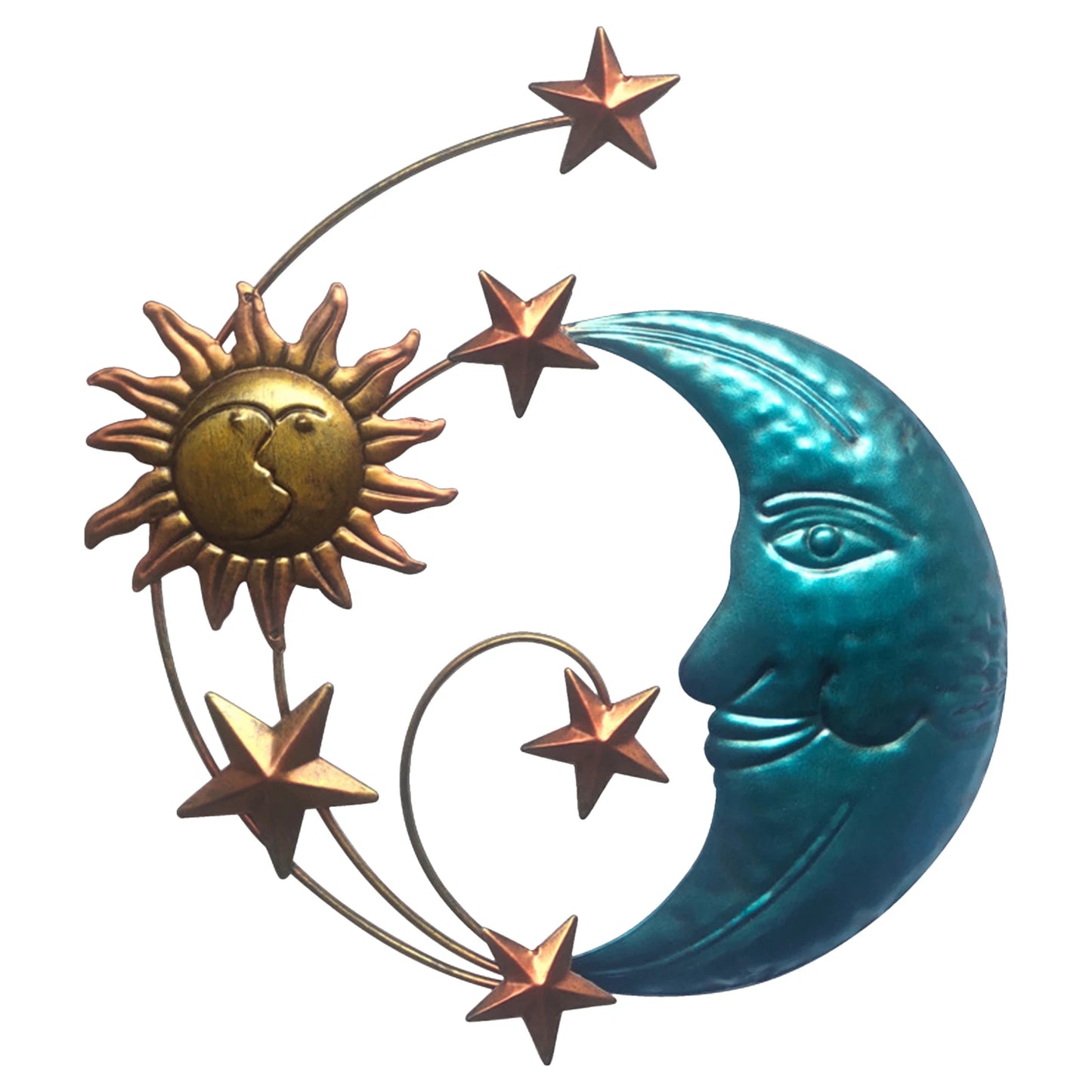 Handcrafted Ornamental Sun Moonphase Star Face Weatherresistant Metal Wall Decorative