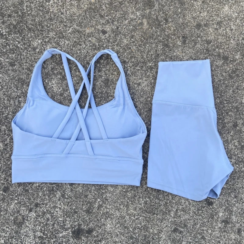 Women's Yoga Set 2 Piece Cross Back Bra High Waist