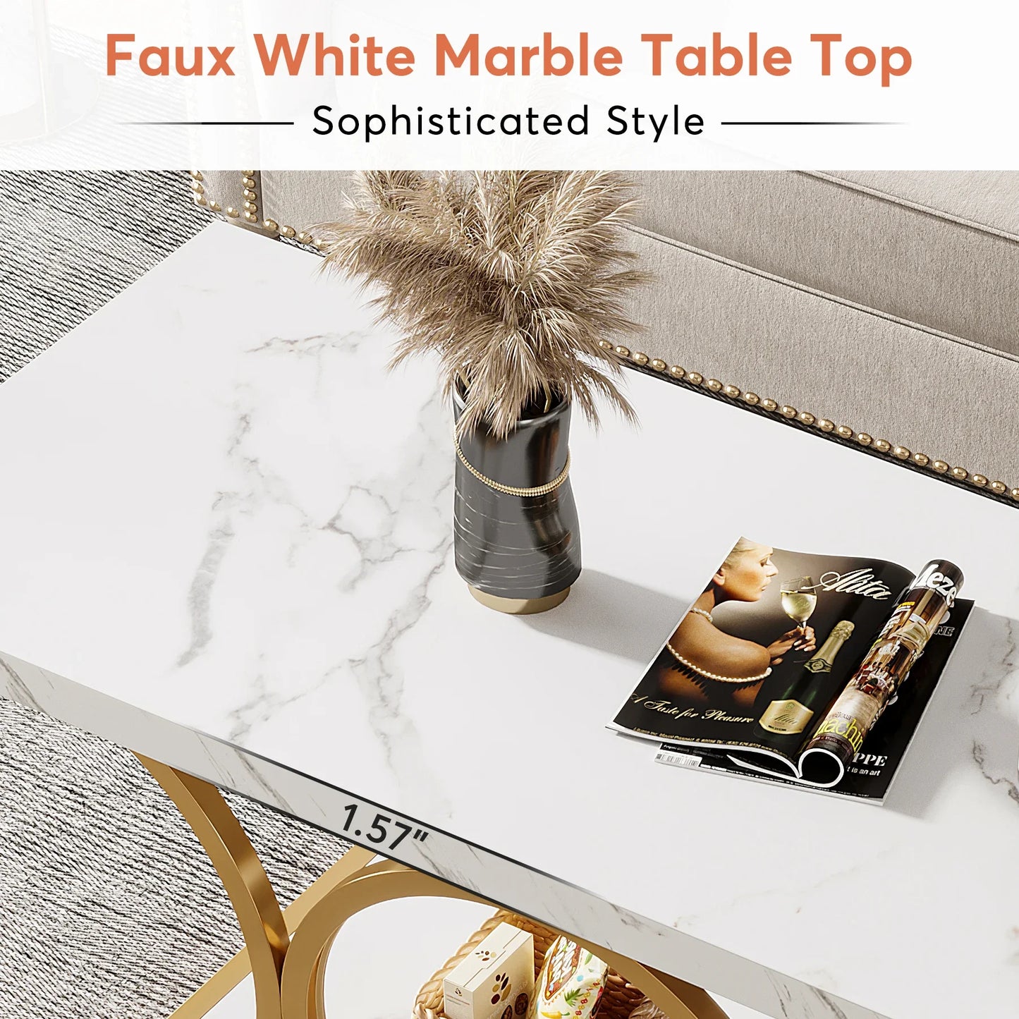 Tribesigns Faux Marble Wood Rectangle Coffee Table For Living Room Two Tier