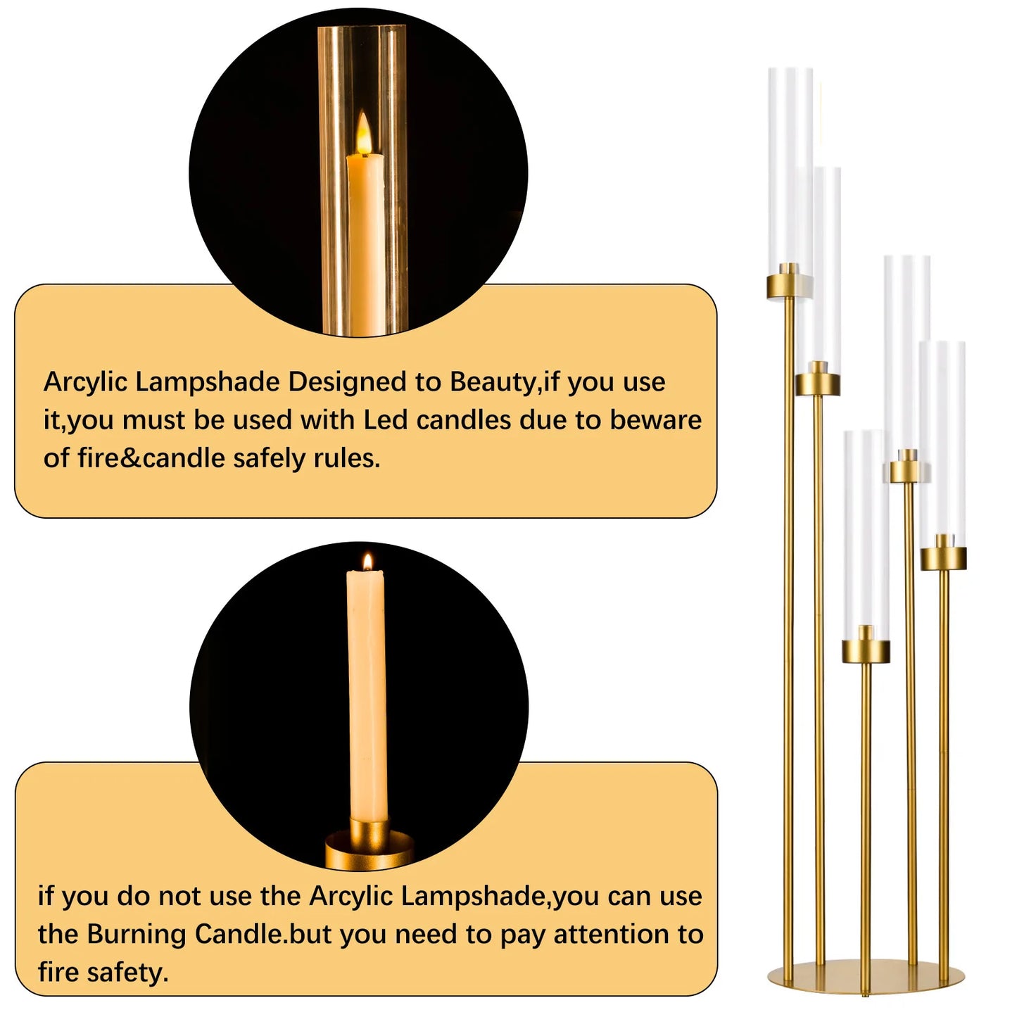 VINCIGANTCandle 5 Arm Floor Candelabra 10 Piece Set With Acrylic Lampshade For Wedding