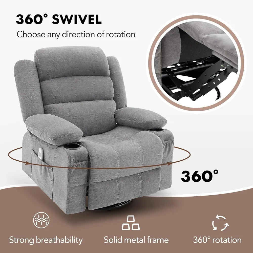 Rocker Recliner With Heat And Massage 360 Degree Swivel