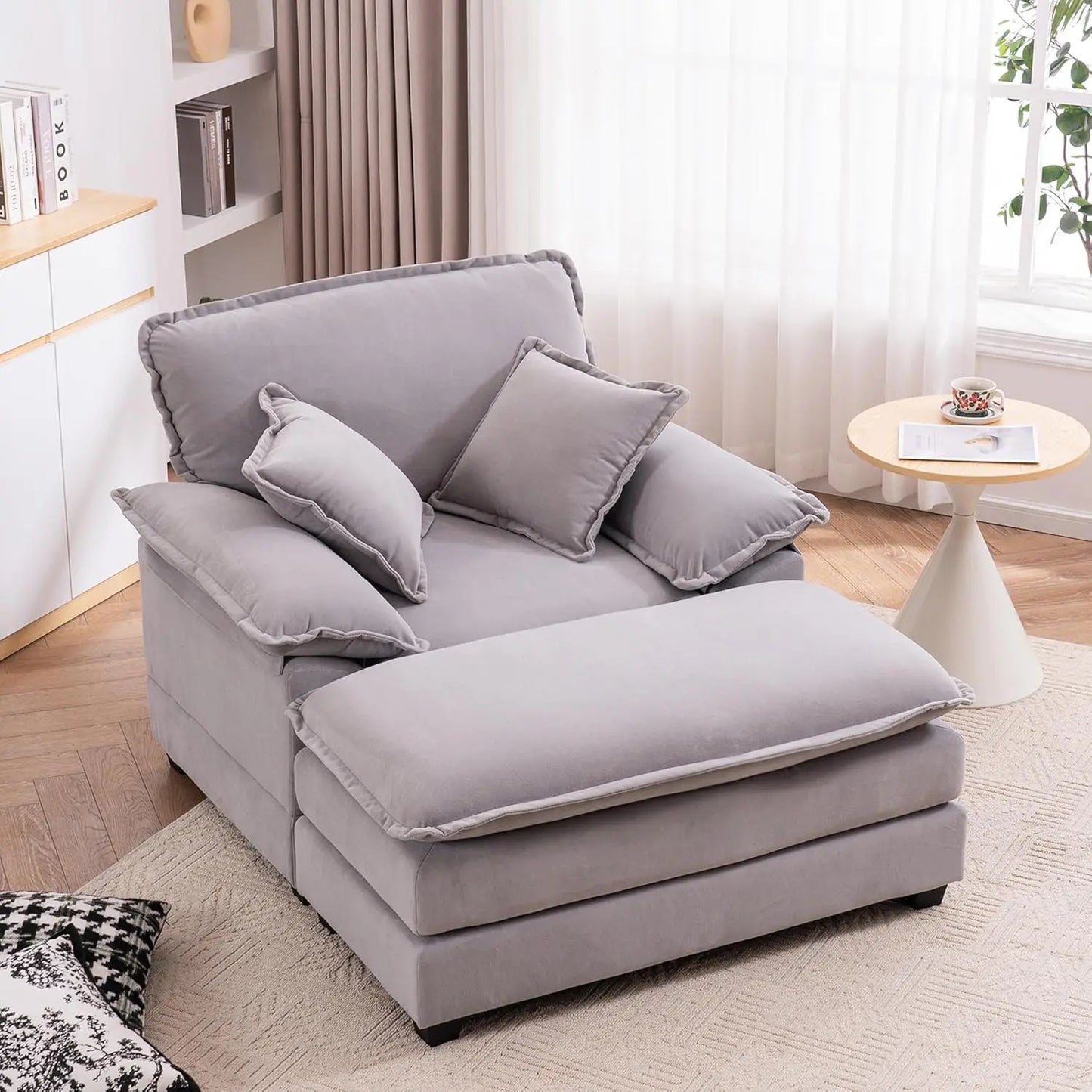 Oversized Chaise Lounge Chair With Ottoman Velvet Upholstery