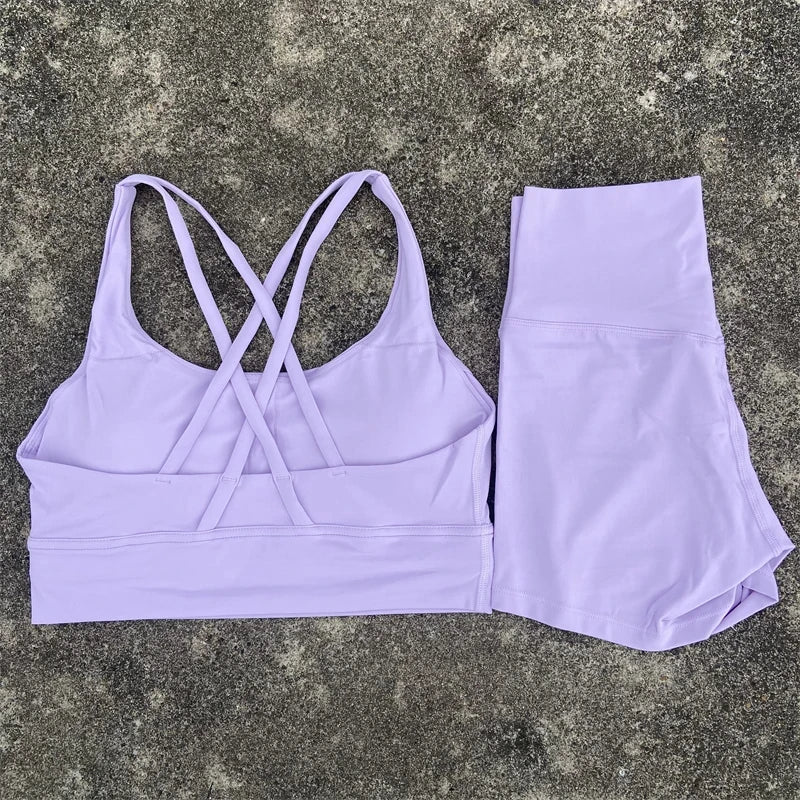 Women's Yoga Set 2 Piece Cross Back Bra High Waist