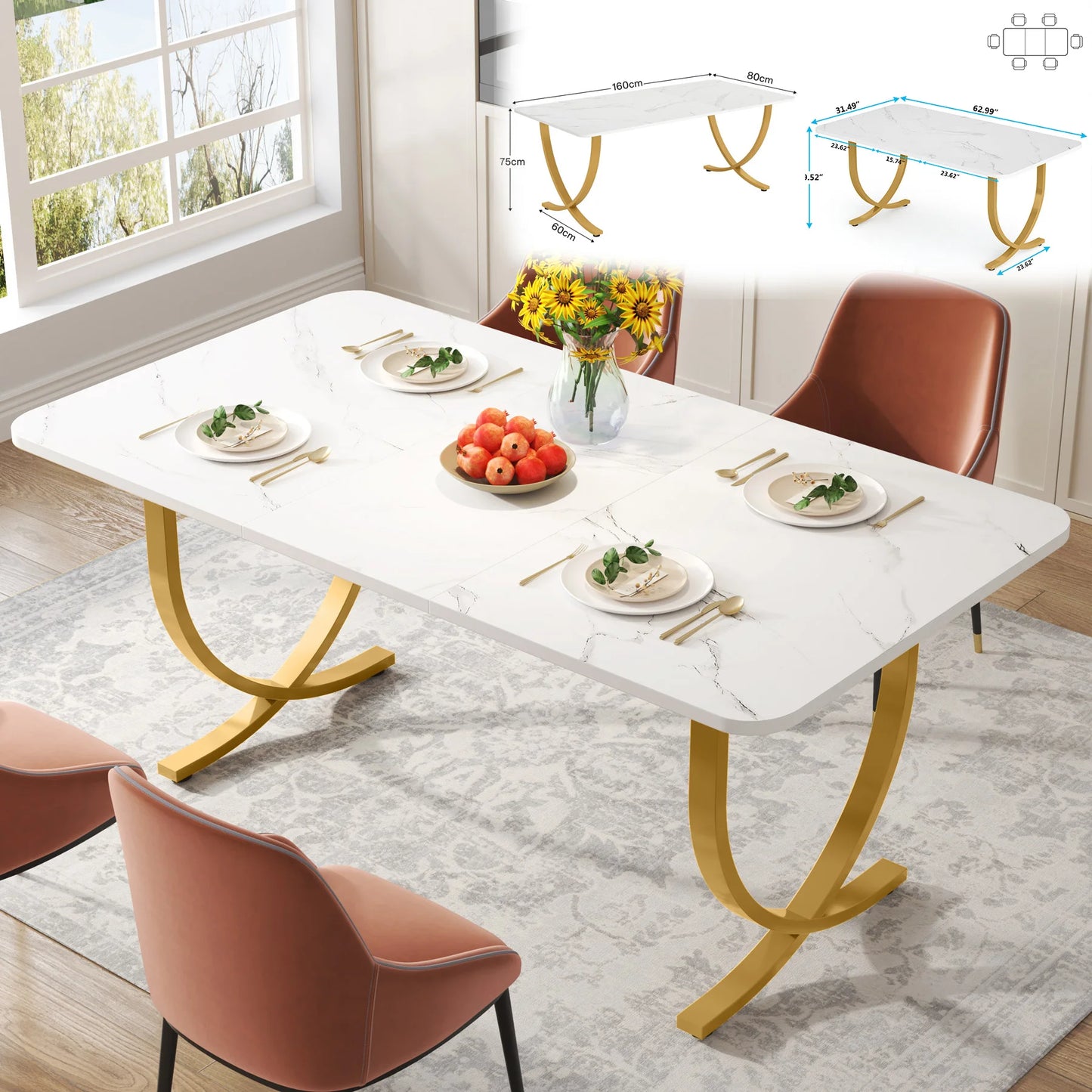 Tribesigns Dining Table With Faux Marble Top