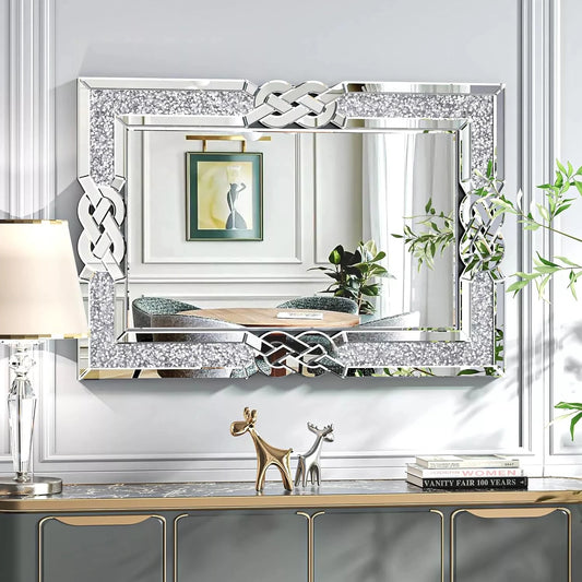 Wisfor Crushed Diamond Wall Mirror Rectangular Glass Crystal Frame Edge