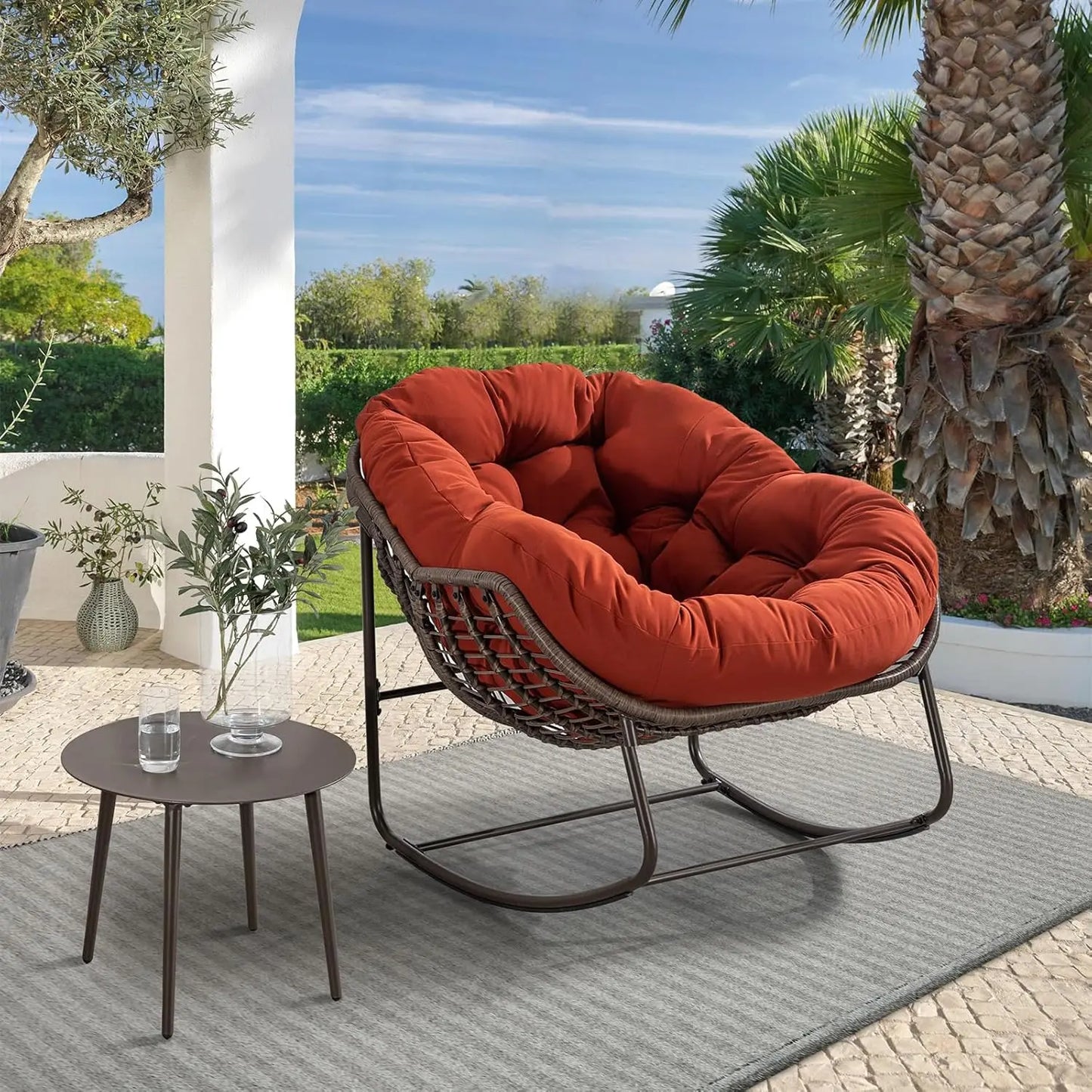 Rattan Egg Rocking Chair Indoor Outdoor Patio Rocker
