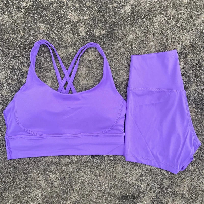 Women's Yoga Set 2 Piece Cross Back Bra High Waist
