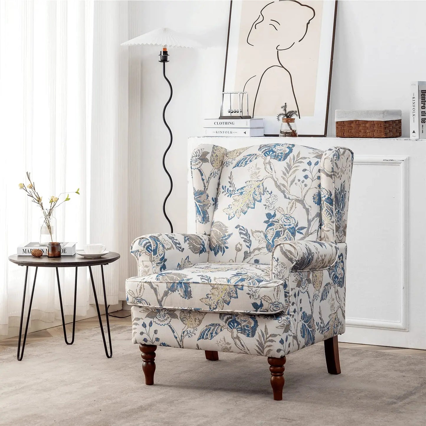 Floral Accent High Back Armchair