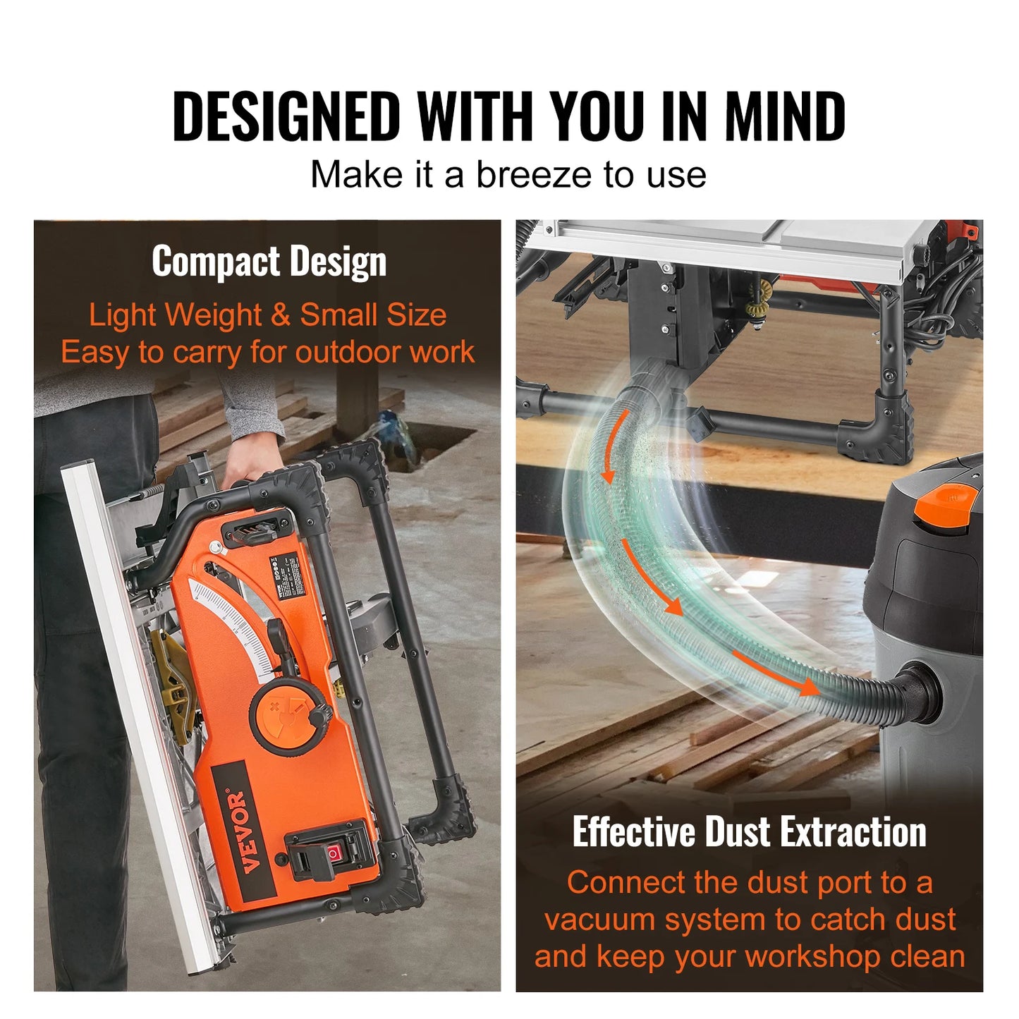 VEVOR Jobsite Table Saw 15 Amp Portable Woodworking Tool
