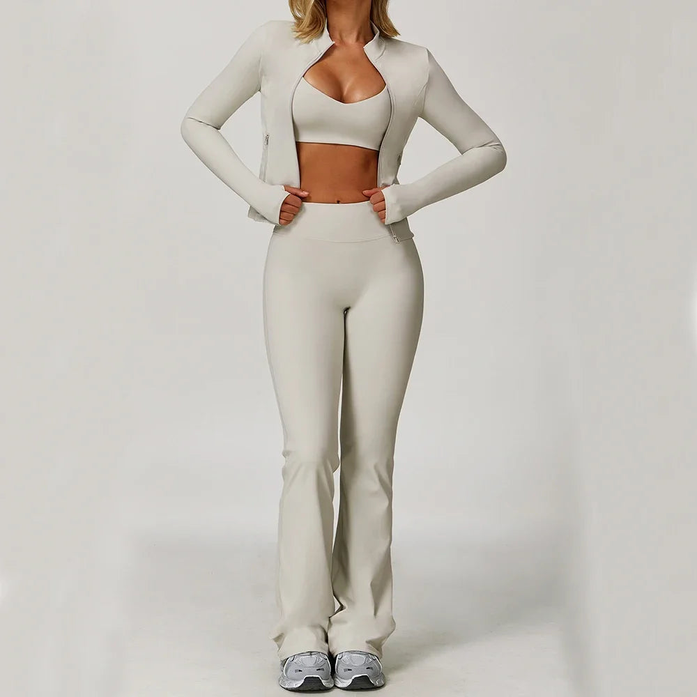 Women Gym Set Yoga Bra Jacket High Waist Leggings Shorts
