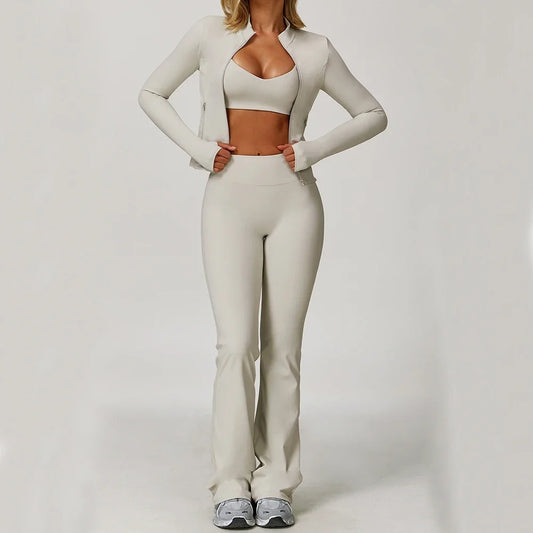 Women Gym Set Yoga Bra Jacket High Waist Leggings Shorts