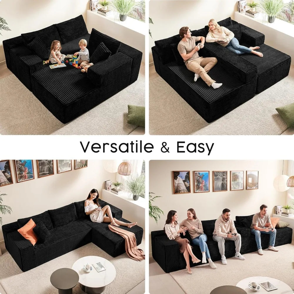 HUANZHUANG Modular Cloud Sectional Sofa L Shaped Chaise Corduroy