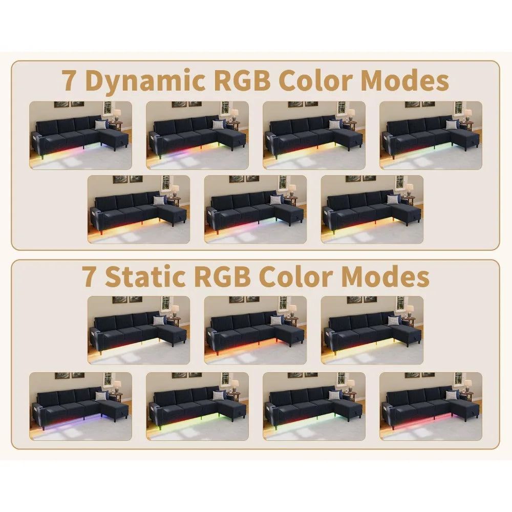 HUANZHUANG Sectional Sofa With RGB Lighting USB