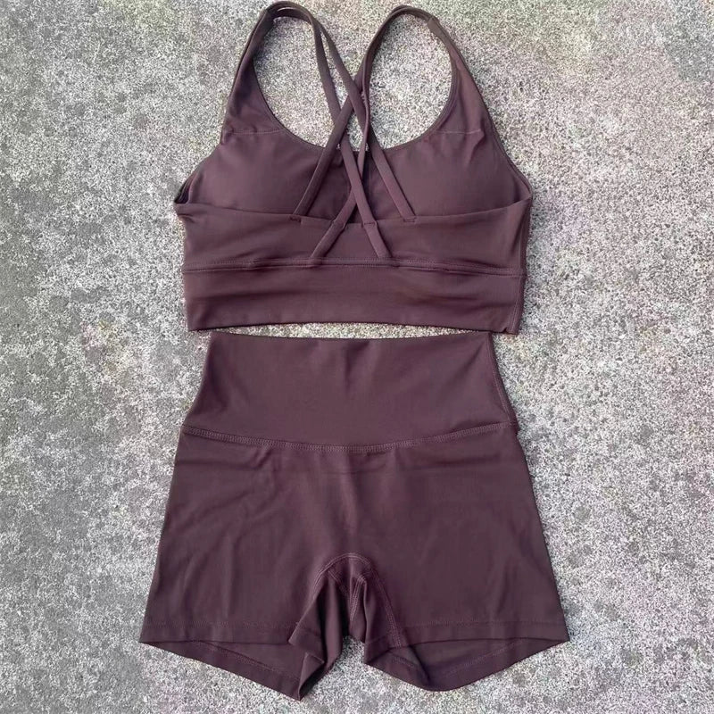Women's Yoga Set 2 Piece Cross Back Bra High Waist