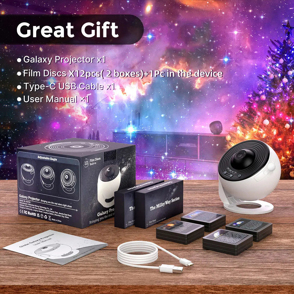 Mexllex 13 In 1 Galaxy Ultral Star Projector LED Night Light With 360 Degree Rotation And Half Hour Timer Bedroom
