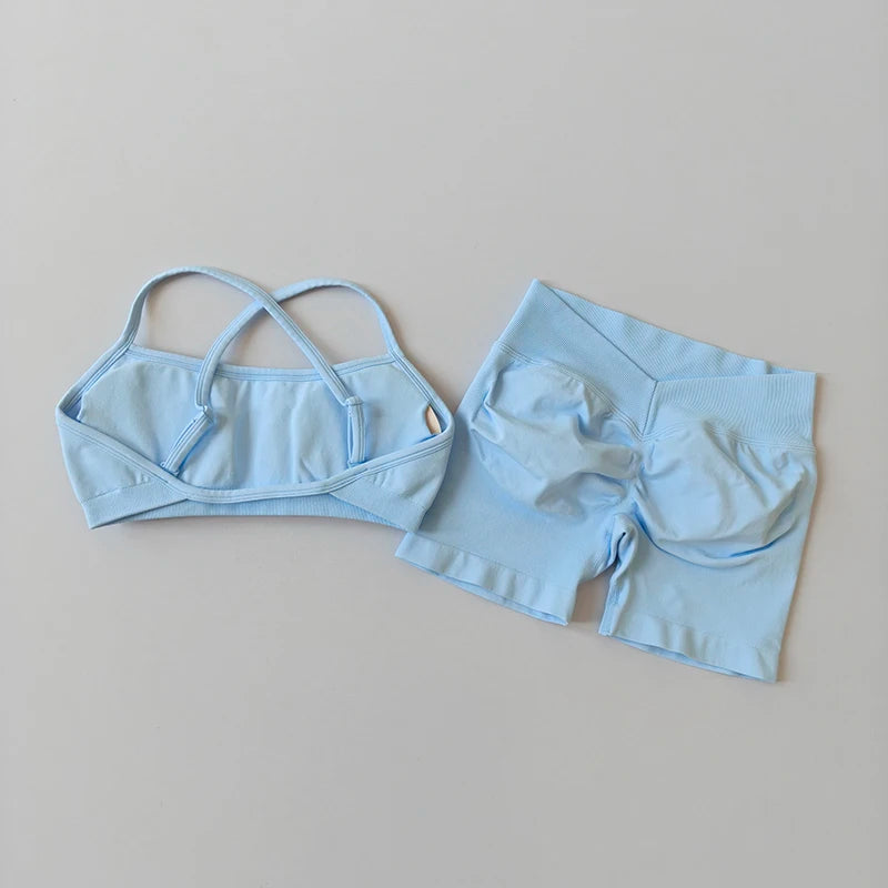 Women's 2-Piece Seamless Yoga Set with Sports Bra and Shorts