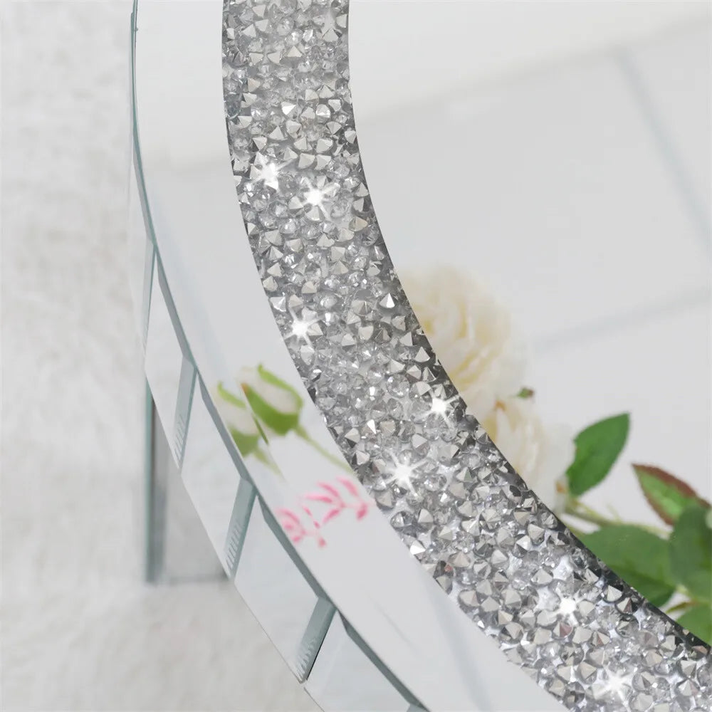 Crushed Crystal Mirrored Coffee Table 60cm Round Accent Table Leisure Table