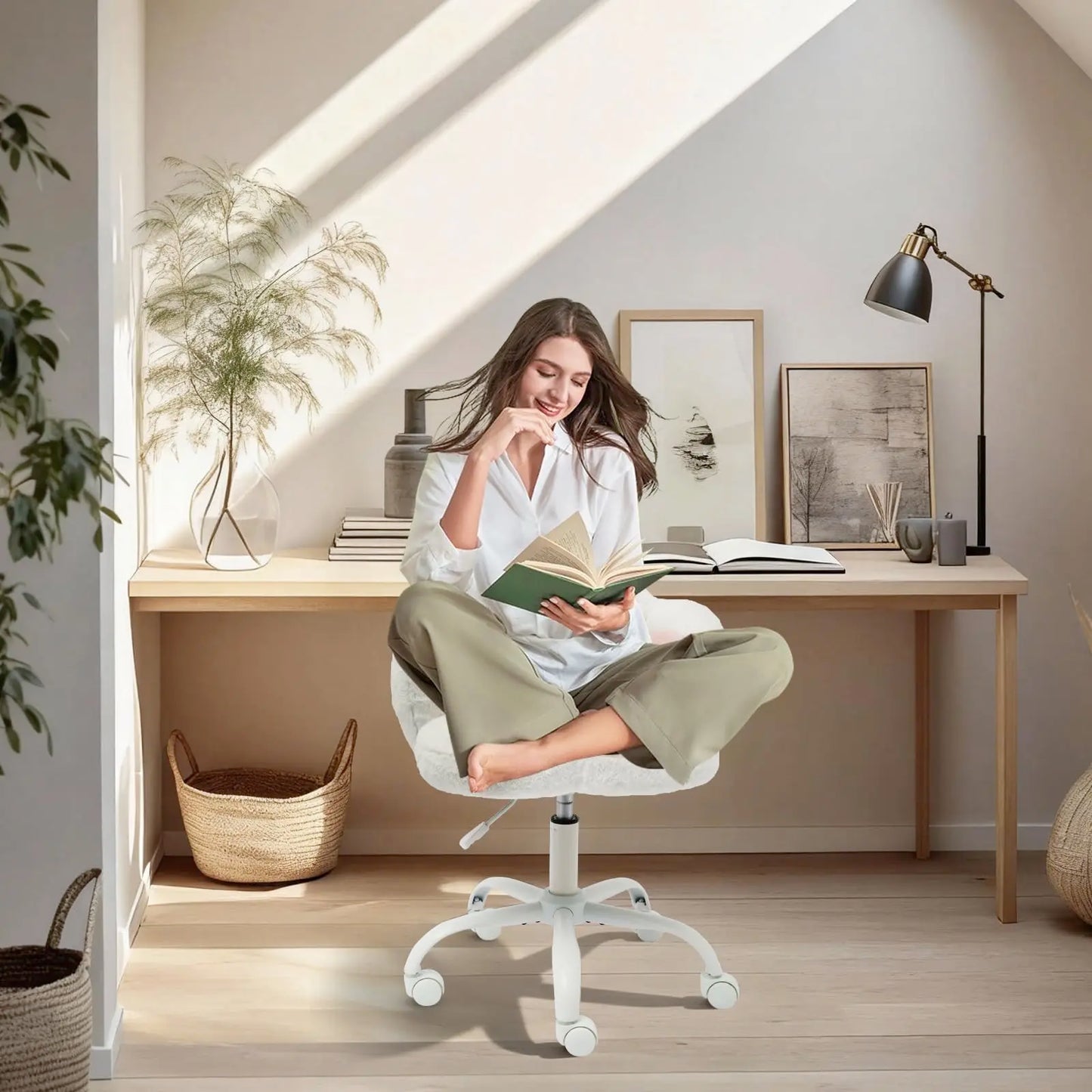 HiMISS Cat Paw Vanity Chair With Wheels 360 Rotating Chair