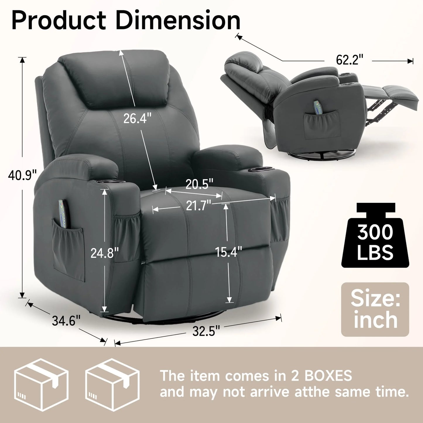 KORSER Massage Recliner Chair With Heat 360 Degree Swivel Remote