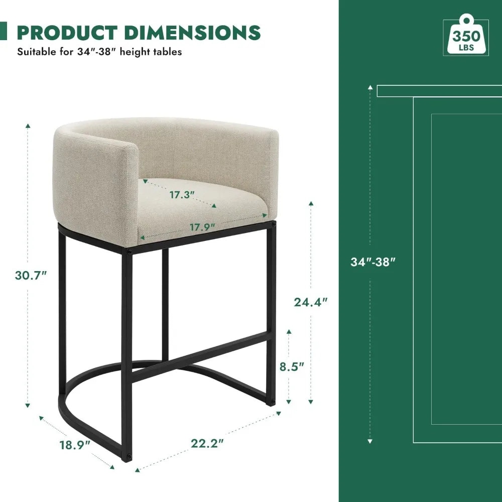 Bar Stools Set of 3 Linen Upholstered