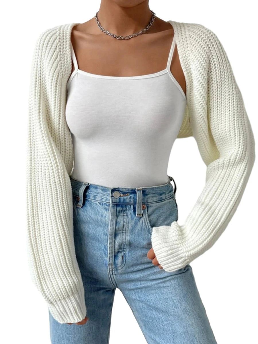 Hirigin Women's Open Front Cropped Cardigan Long Sleeve Ribbed Knit Bolero