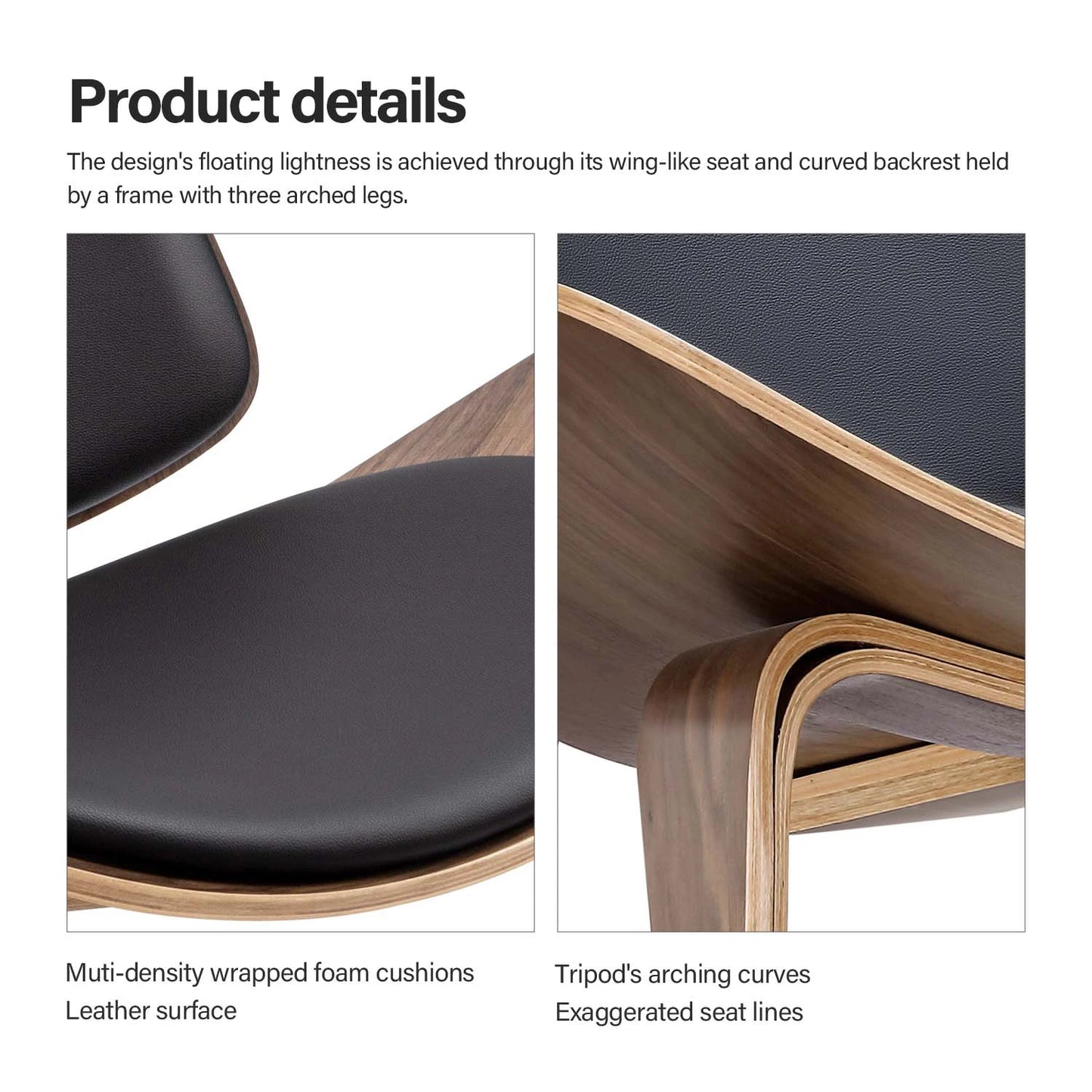 Furgle Three Legged Shell Chair in Solid Wood