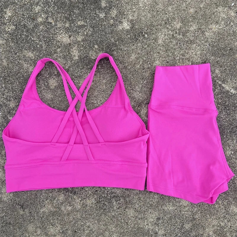 Women's Yoga Set 2 Piece Cross Back Bra High Waist