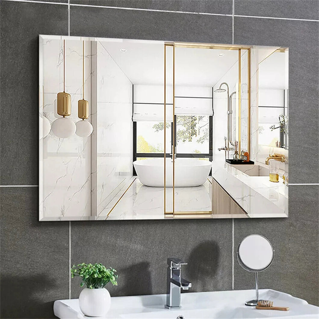 BORWARTE Rectangle Wall Mirror Frameless Vanity Decor Beveled Edge BathroomDisplays