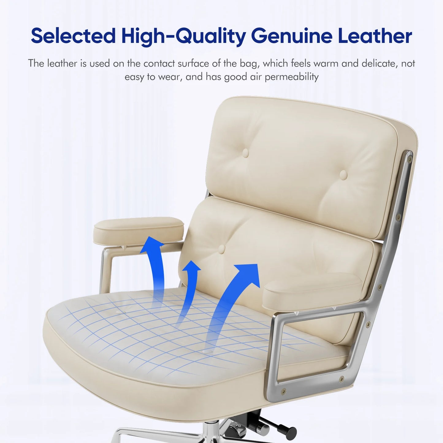 Furgle Genuine Leather Office Chair Aluminum Arms
