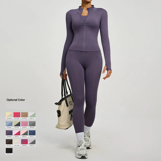Womens Zip Front Yoga Jacket And Leggings Tracksuit