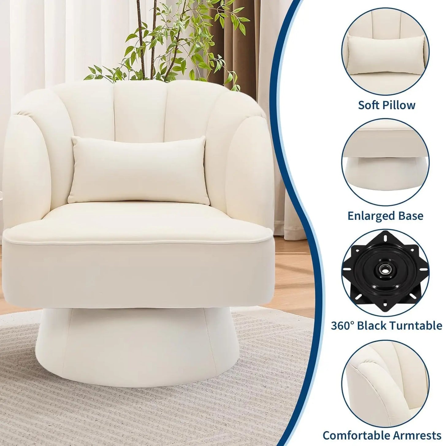 HiMISS Modern Swivel Barrel Accent Chair 360 Degree Upholstered Armchair