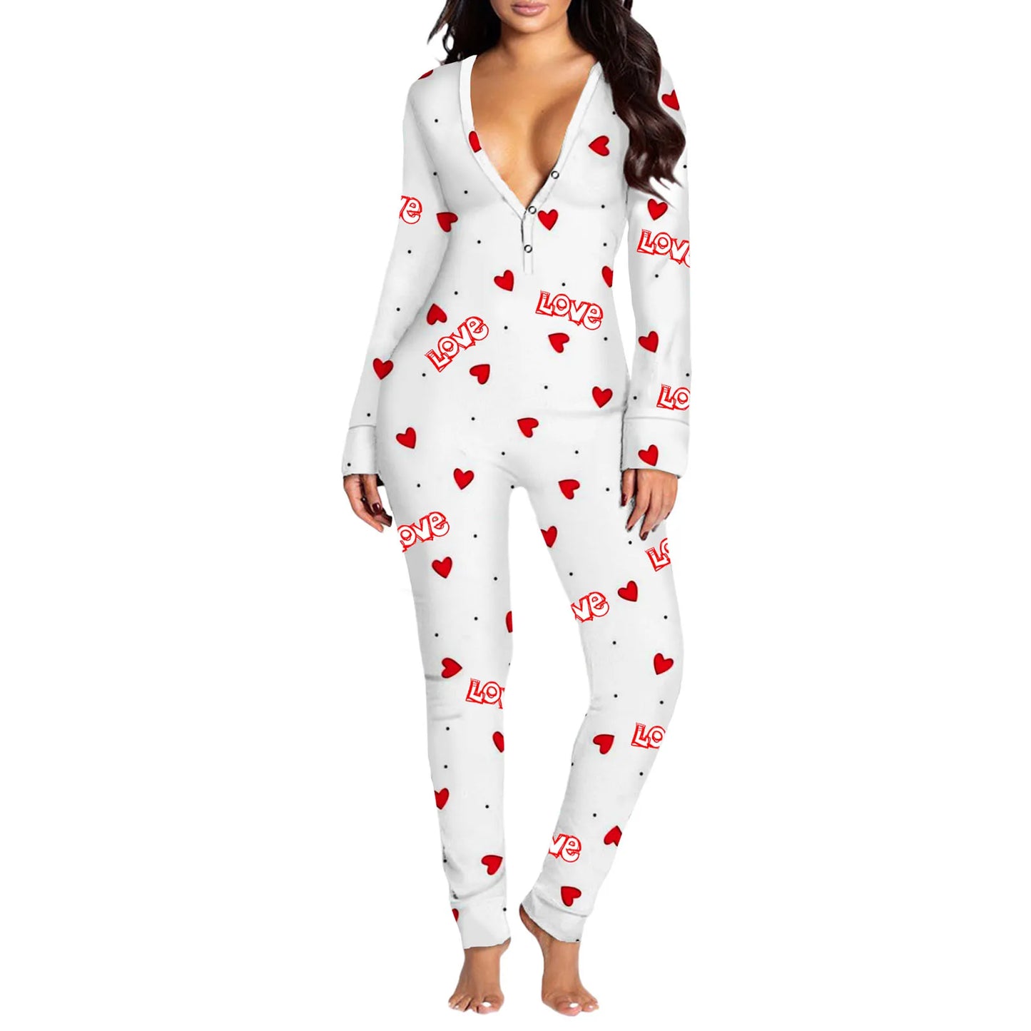 Hirigin Women Jumpsuit Bodysuit With Heart Print