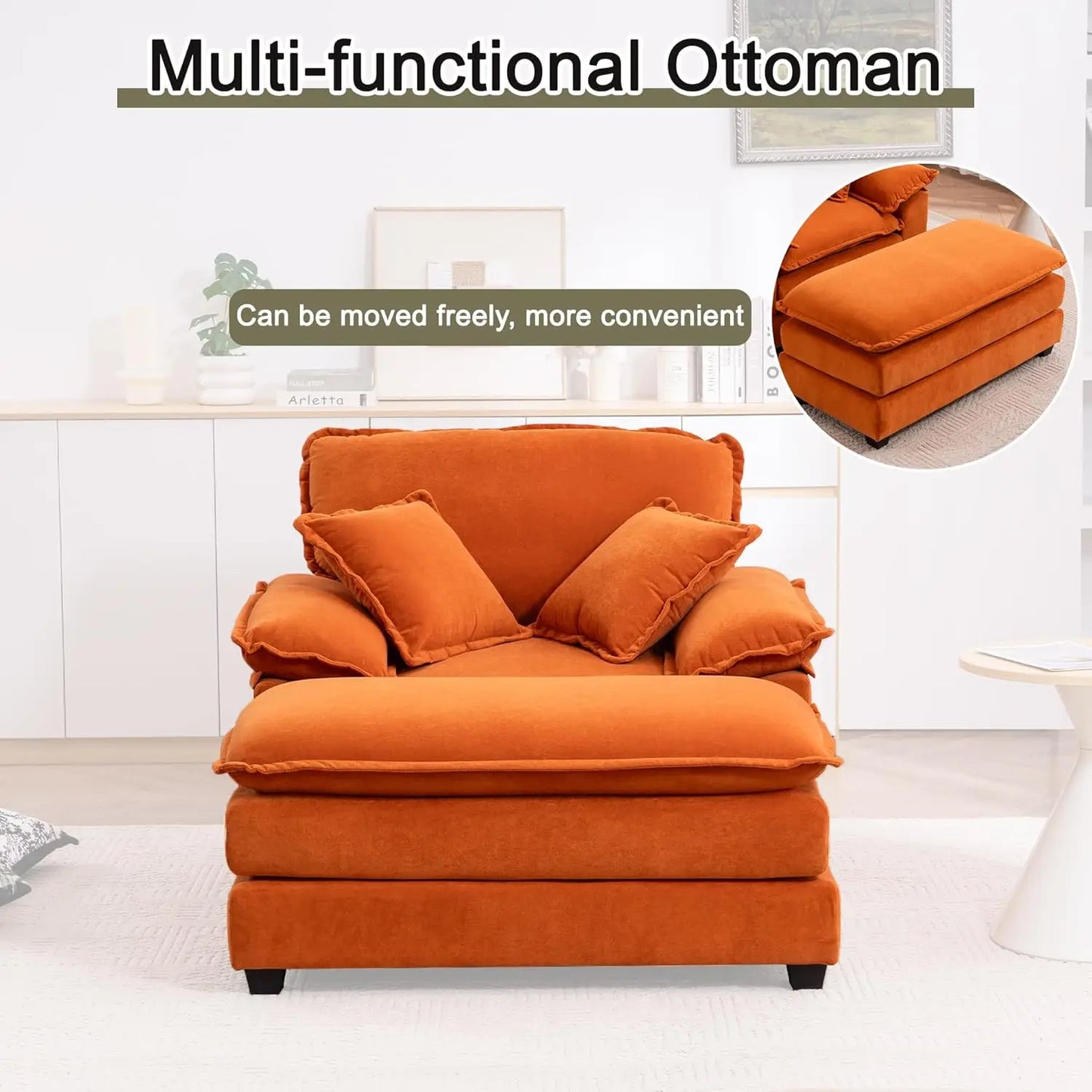 Oversized Chaise Lounge Chair With Ottoman Velvet Upholstery