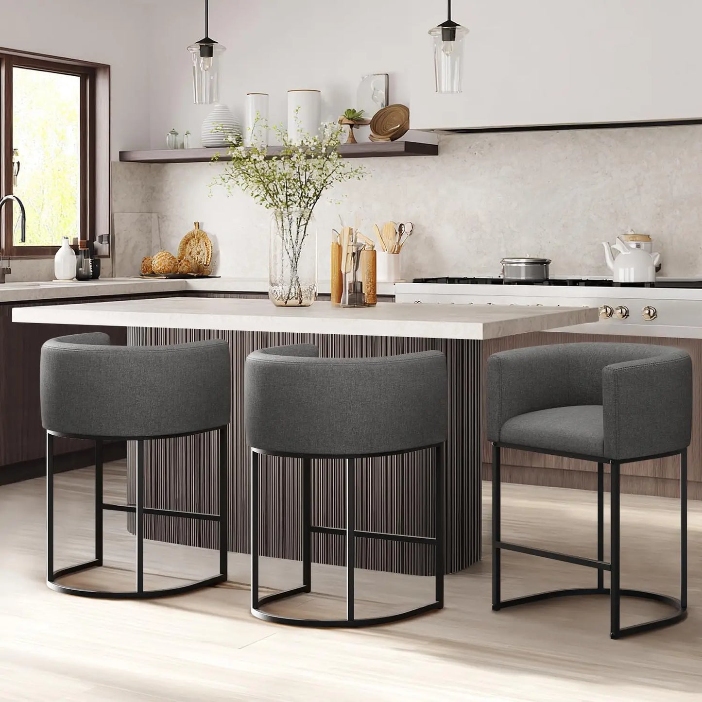 Fabric Upholstered Bar Stools Set of 3