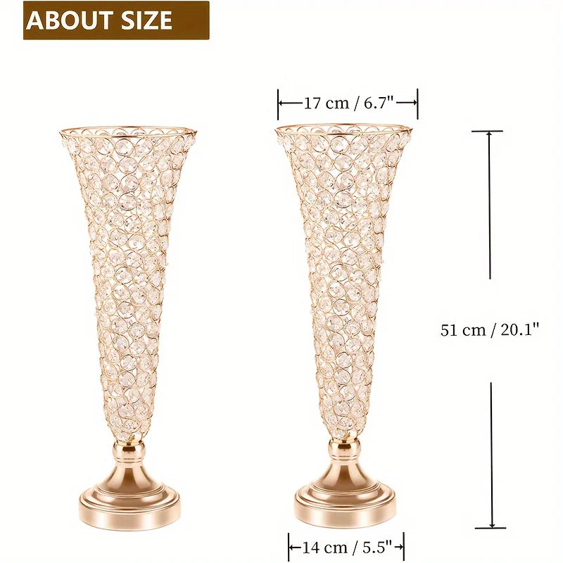 2 Crystal Style Metal Centerpiece Vases For DiningTables WeddingAnniversary Decor