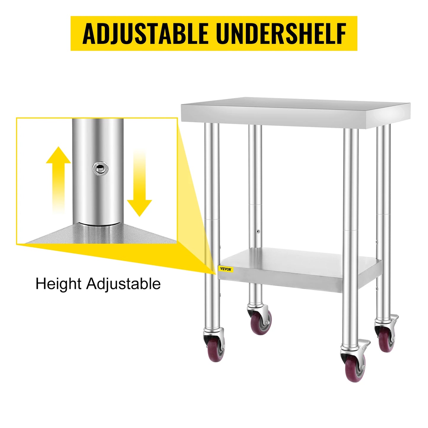 SucceBuy Stainless Steel Kitchen Work Table With Caster Wheels