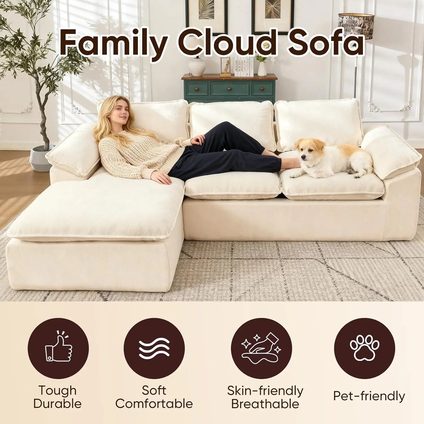 Modern Cloud Sectional Sofa With Oversized Chaise
