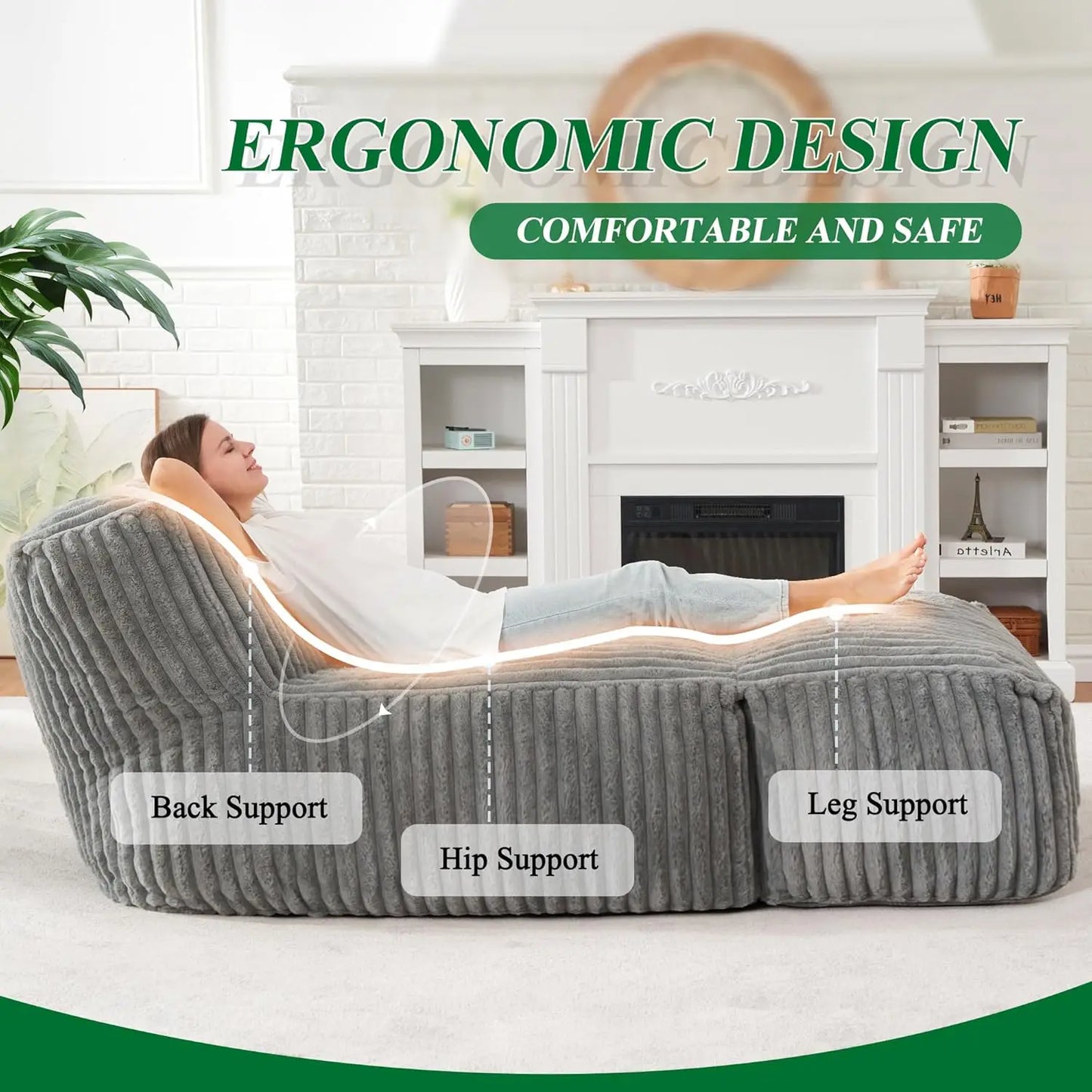 Memory Foam Bean Bag Chair With Ottoman For Adults