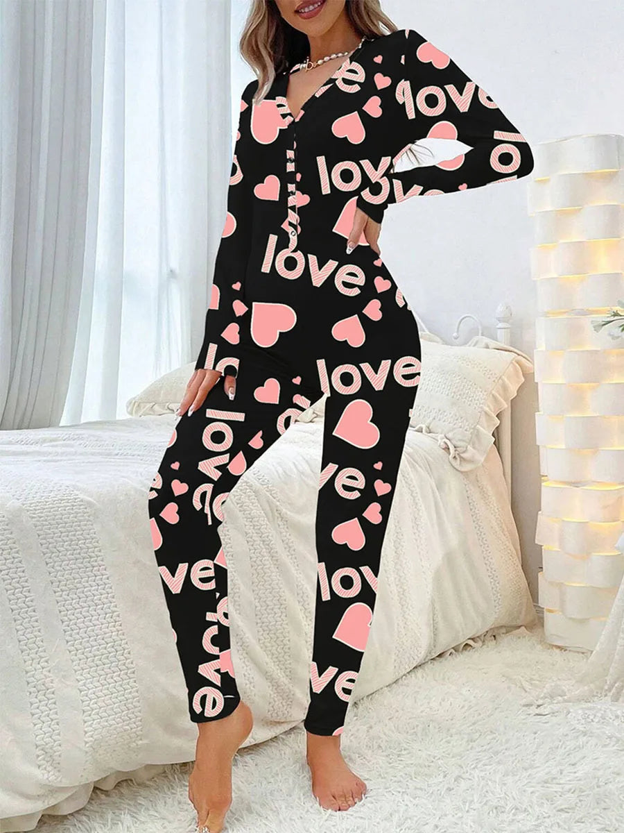 Hirigin Women Jumpsuit Bodysuit With Heart Print