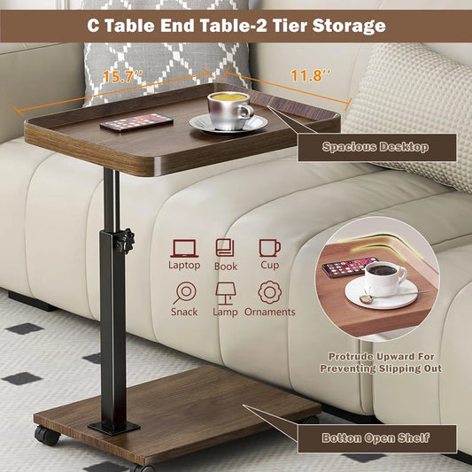 Adjustable Rolling Bedside Table Laptop Desk