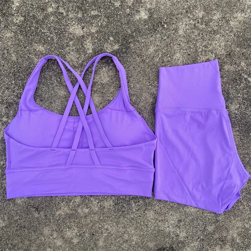 Women's Yoga Set 2 Piece Cross Back Bra High Waist